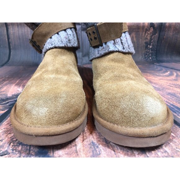UGG Cambridge Knit Chestnut Suede Belted Boots Sheepskin Womens 9 (v4m) - Picture 8 of 11